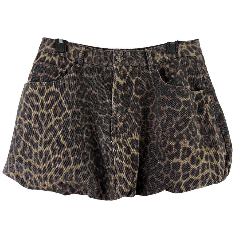 Steve Madden Simona Leopard Print Bubble Mini Skirt Y2K Indie Sleaze Denim 30
